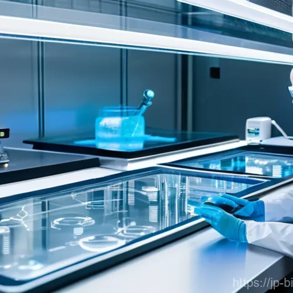 바이오프린팅을 위한 핵심 지식과 스킬 - **A Futuristic Bioprinting Laboratory in Action**
    A wide-angle, highly detailed shot inside an u...