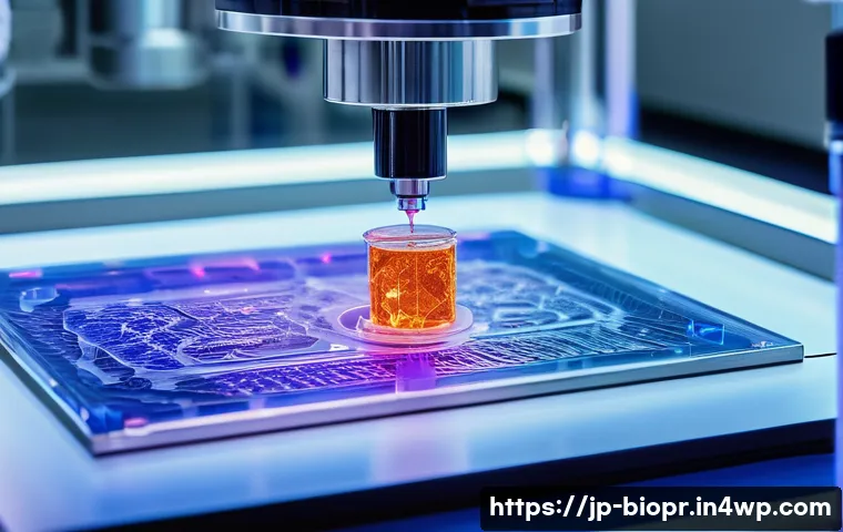 효율적인 바이오프린팅 프로세스 설계 방법 - **Prompt:** "A captivating close-up shot of a sophisticated 3D bioprinter in a pristine, futuristic ...