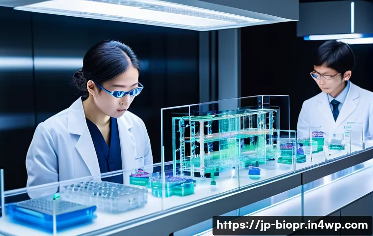 의료 분야에서의 바이오프린팅 활용 사례 - A highly detailed scene of a futuristic bioprinting laboratory in Japan, showcasing a sophisticated ...
