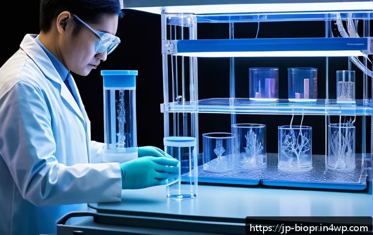바이오프린팅을 통한 인체 장기 재생 연구 - A highly detailed futuristic bioprinting laboratory scene showcasing advanced 3D bioprinting machine...