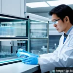 바이오프린팅의 기술적 발전과 미래 예측 - A futuristic medical laboratory scene showing a skilled scientist operating a high-tech bioprinter t...