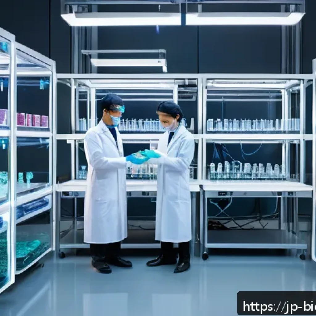 바이오프린팅의 기술적 혁신 요소 - A highly detailed scene inside a cutting-edge Japanese bioengineering laboratory, showcasing a futur...