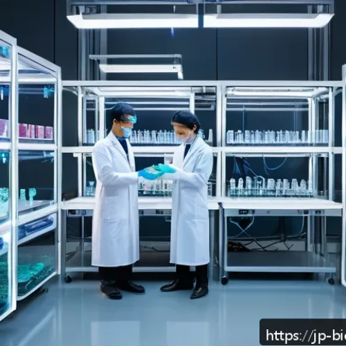 바이오프린팅의 기술적 혁신 요소 - A highly detailed scene inside a cutting-edge Japanese bioengineering laboratory, showcasing a futur...