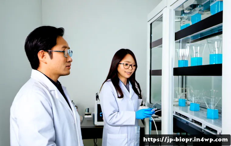 바이오프린팅의 국제적 협력 사례 - Photorealistic international bioprinting collaboration in a bright modern laboratory, diverse Japane...
